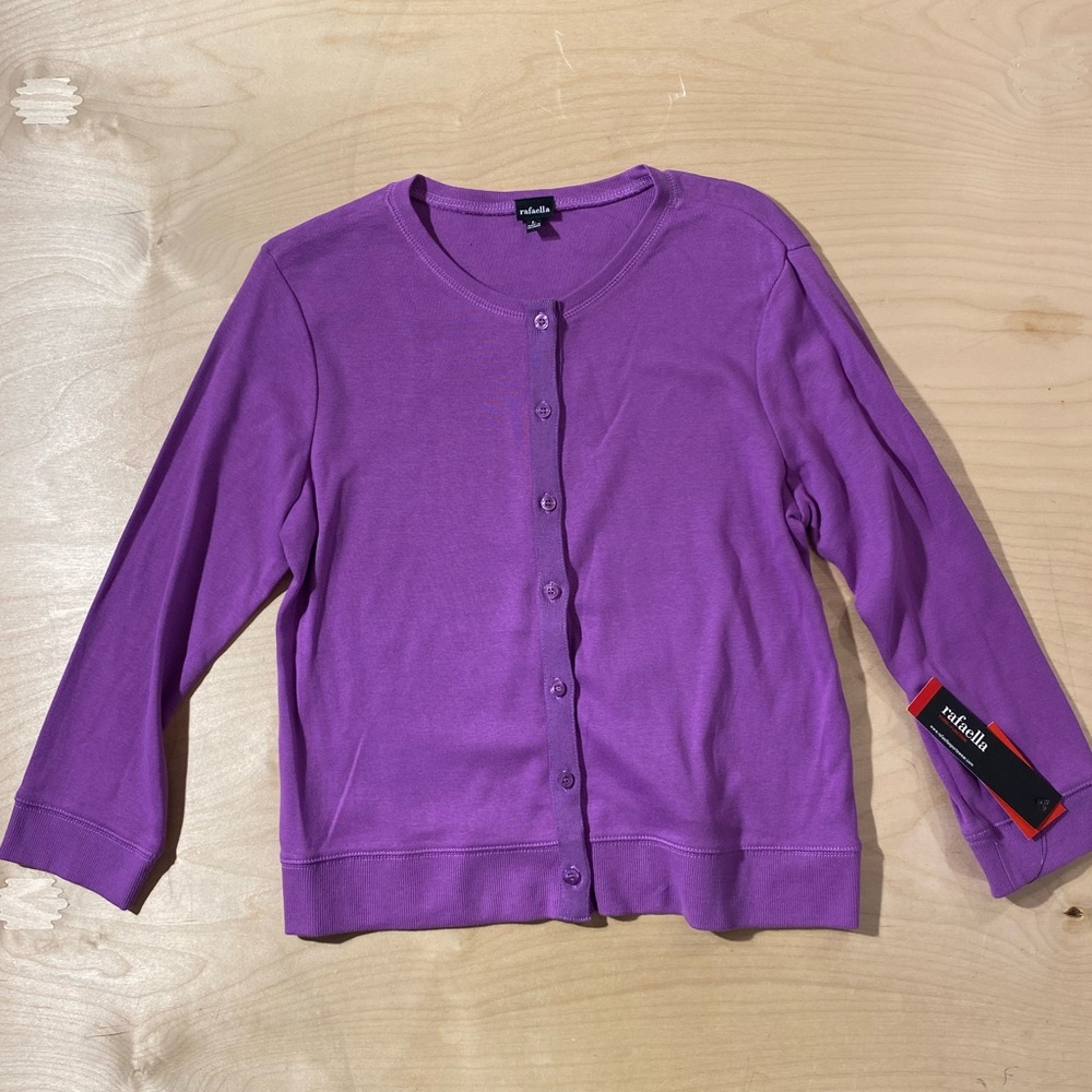 Rafaella Vibrant Purple Button Up Sweater Top Large (QK)
